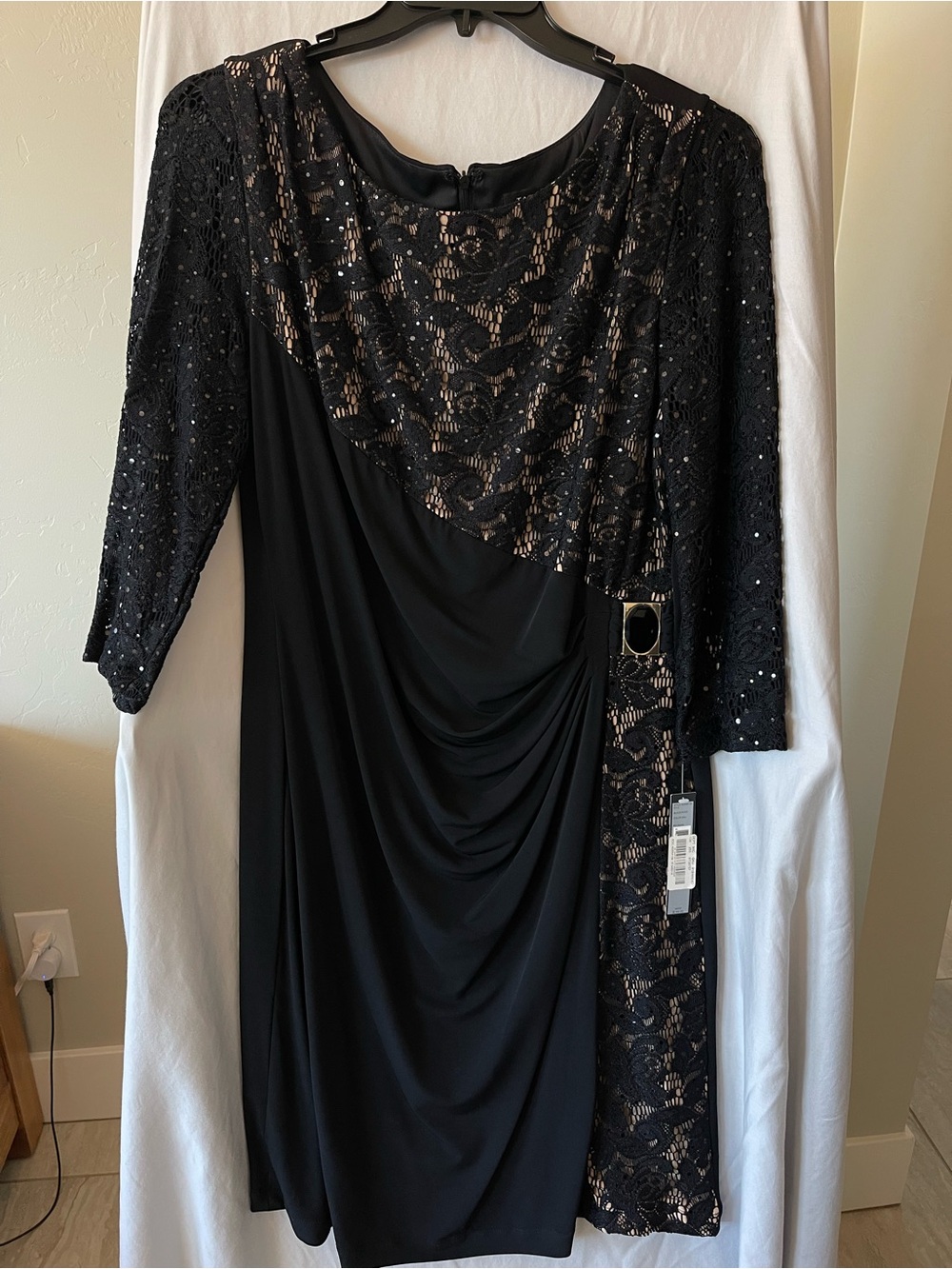 Elegant Black Lace Draped Women’s Dress